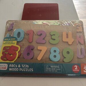 Chuckle & Roar ABC's & 123's Wooden Puzzles Alphabet Counting Numbers Animals
